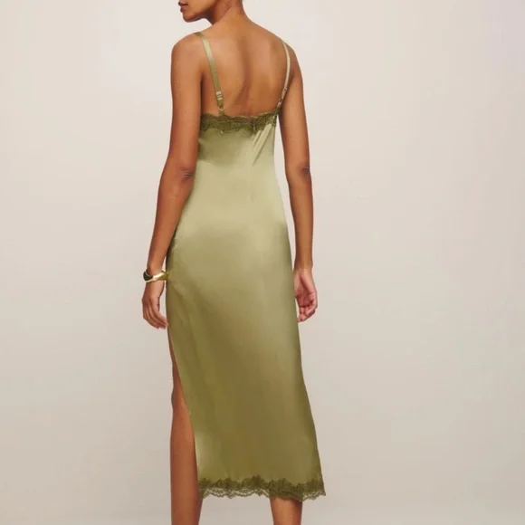 NWT Reformation Karissa Silk Maxi Dress in Olive Oil Green Size 4 - Picture 4 of 9